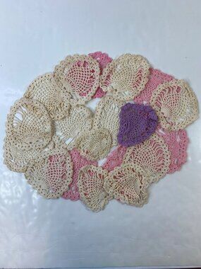 Assorted Handmade Crochet Doilies Lace Set Of 11 In Pink Purple & Cream